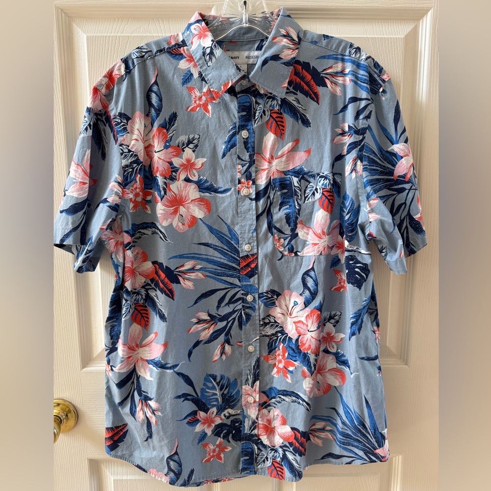 Old Navy Men's Hawaiian Blue Shirt